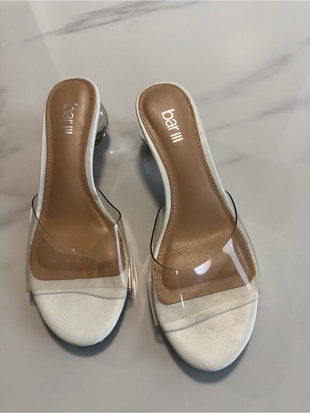 Bar III Clear PVC Bubble Heel Mules White Open Toe Slide Sandals Women’s 6.5 - Picture 9 of 11